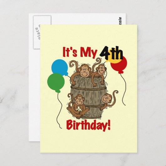 Carte Postale Baril des singes 4e anniversaire (Devant / Derrière)