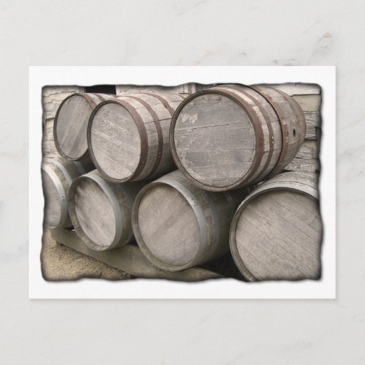 Carte Postale Barils de Whiskey en bois rustique (Devant)