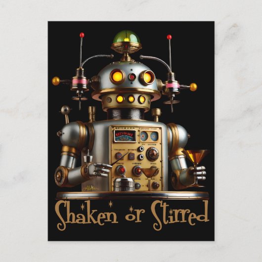 Carte Postale Barman Robot Futuriste "Secoué ou Remué" (Devant)