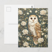 Carte Postale Barn Owl Et White Roses William Morris Inspiré (Devant / Derrière)