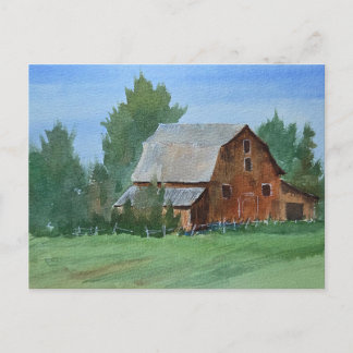 Carte Postale Barn Painting Watercolor 
