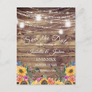 Carte Postale Barn Wood   Chaîne de lumières Enregistrer la date