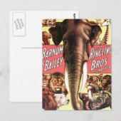 Carte Postale Barnum & Bailey et Bros à anneaux combinés - Eleph (Devant / Derrière)