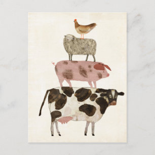 Carte Postale Barnyard Buds - Vache, cochon, mouton et hen