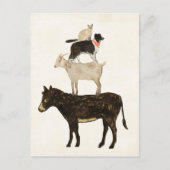 Carte Postale Barnyard Bufs - Âne, Chèvre, Chien, Chat (Devant)