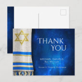 Carte Postale Barre Mitzvah Merci prière châle bleu (Devant / Derrière)