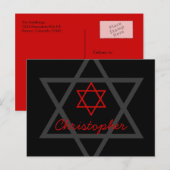 Carte Postale Barre noire et rouge Mitzvah Merci (Devant / Derrière)