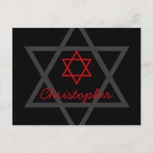 Carte Postale Barre noire et rouge Mitzvah Merci