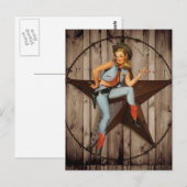 Carte Postale Barre Wood Texas Star pays occidental Cowgirl (Devant / Derrière)