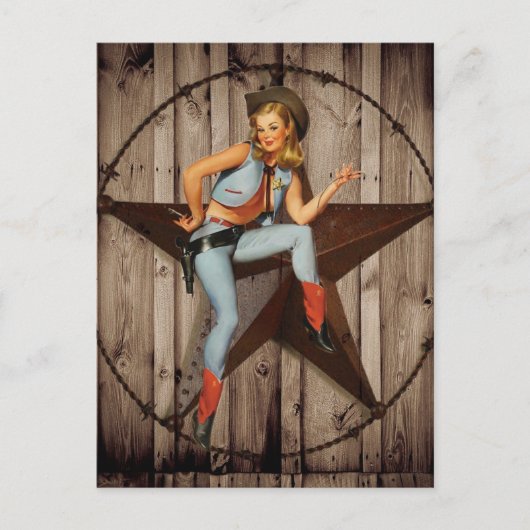Carte Postale Barre Wood Texas Star pays occidental Cowgirl (Devant)