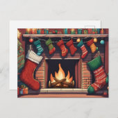 Carte Postale Bas de Noël colorés et cheminée (Devant / Derrière)