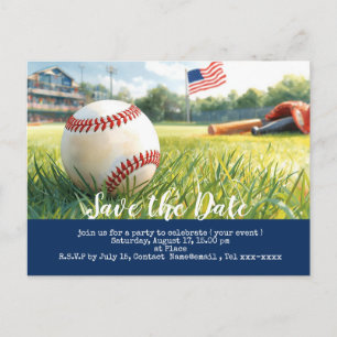 Carte Postale Base-ball sauve la date avec le drapeau de l'Améri