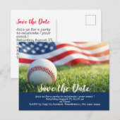 Carte Postale Base-ball sauve la date avec le drapeau de l'Améri (Devant / Derrière)