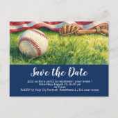 Carte Postale Base-ball sauve la date avec le drapeau de l'Améri (Devant)