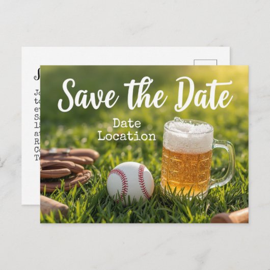 Carte Postale Base-ball sauve la date avec Verre de Bière (Devant / Derrière)