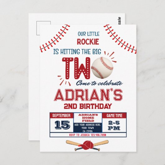 Carte Postale Baseball 2e anniversaire garçon (Devant / Derrière)