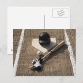 Carte Postale Baseball, batte, gants de batte et baseball (Devant / Derrière)