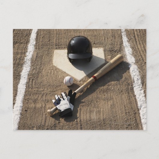 Carte Postale Baseball, batte, gants de batte et baseball (Devant)