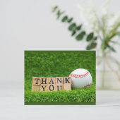Carte Postale Baseball et batte avec le mot Merci. sur fond vert (Debout devant)