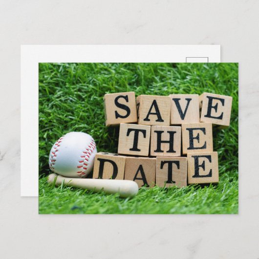 Carte Postale Baseball et chauve-souris avec sauver la date sur (Devant / Derrière)