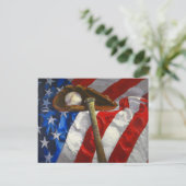 Carte Postale Baseball, gant, batte et drapeau américain (Debout devant)