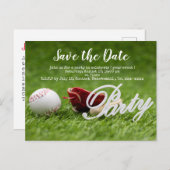 Carte Postale Baseball sauve la date avec balle, batte et gant (Devant / Derrière)