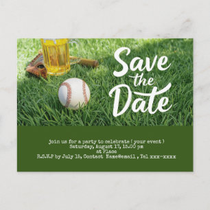 Carte Postale Baseball sauve la date avec Verre de Bière 