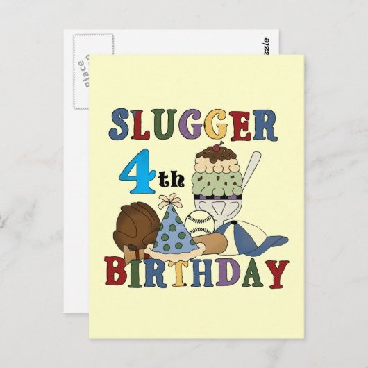 Carte Postale Baseball Slugger 4e anniversaire (Devant / Derrière)