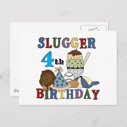 Carte Postale Baseball Slugger 4e anniversaire (Devant / Derrière)