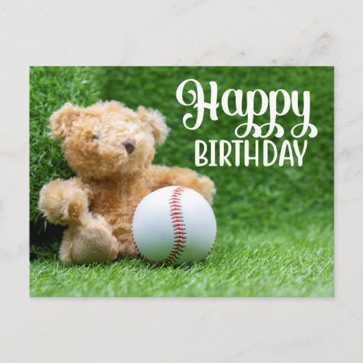 Carte Postale Baseball sur gazon vert pour anniversaire  Teddy B (Devant)
