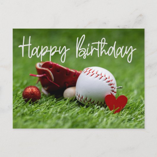 Carte Postale Baseball sur l'herbe verte avec amour pour Anniver (Devant)