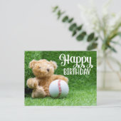 Carte Postale Baseball sur l'herbe verte pour l'ours en peluche  (Debout devant)
