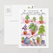 Carte Postale Basil Garden Aquarelle Herbe Art Pesto Ail (Devant / Derrière)
