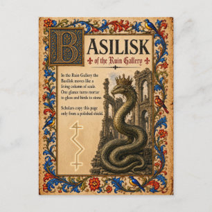 Carte Postale Basilic, Art du Bestiaire Médiéval