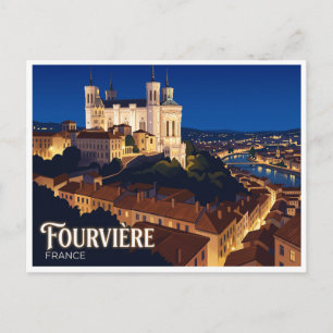 Carte Postale Basilique Notre-Dame de Fourvière la nuit Lyon