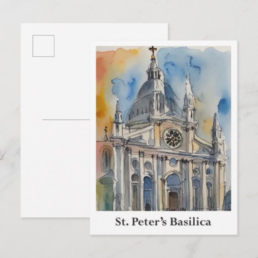 Carte Postale Basilique Saint-Pierre Aquarelle du Vatican Voyage (Devant / Derrière)