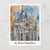 Carte Postale Basilique Saint-Pierre Aquarelle du Vatican Voyage (Devant)