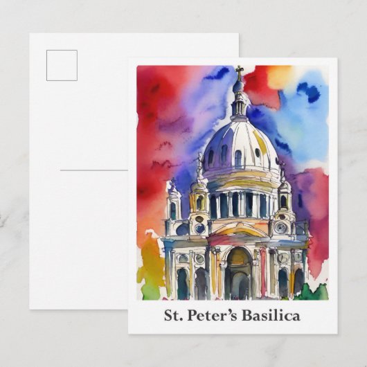 Carte Postale Basilique Saint-Pierre Aquarelle du Vatican Voyage (Devant / Derrière)