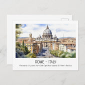 Carte Postale Basilique Saint-Pierre de Rome aquarelle panoramiq (Devant / Derrière)
