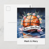 Carte Postale Basket-ball avec ballon Merci pour un mariage slam (Devant / Derrière)