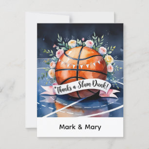 Carte Postale Basket-ball avec un mariage slam dunk merci