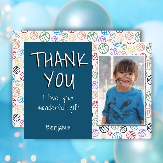 Carte Postale Basket Balls Blue Boy Photo Merci Anniversaire