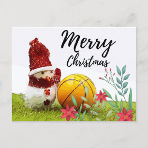 Carte Postale Basket Joyeux Noël avec Snowman en vert 