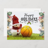 Carte Postale Basketball Joyeuses vacances avec Snowman (Devant / Derrière)
