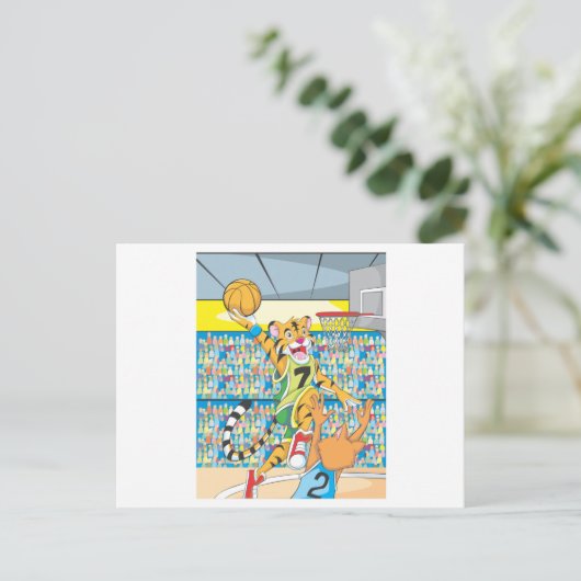 Carte Postale Basketball Slam Dunk par Tiger, Gardée par un Fox (Debout devant)