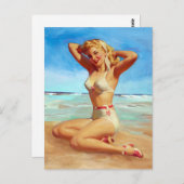 Carte Postale Basking sur le Beach Pin Up (Devant / Derrière)