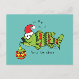 Carte Postale Basse de Noël amusant Pêche Poisson Cute Cartoon