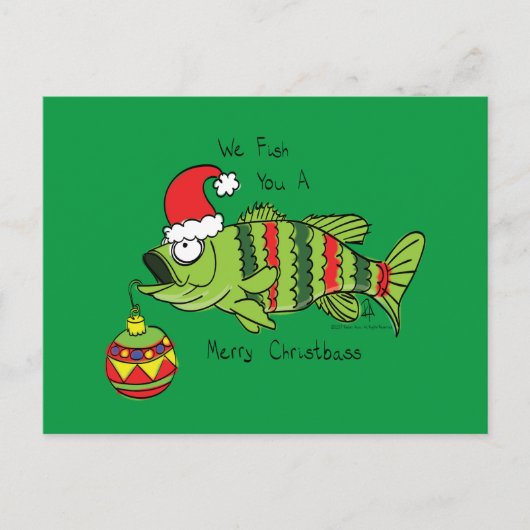 Carte Postale Basse de Noël amusant Pêche Poisson Cute Cartoon (Devant)