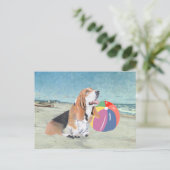 Carte Postale Basset Hound à la Plage (Debout devant)
