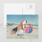 Carte Postale Basset Hound à la Plage (Devant / Derrière)